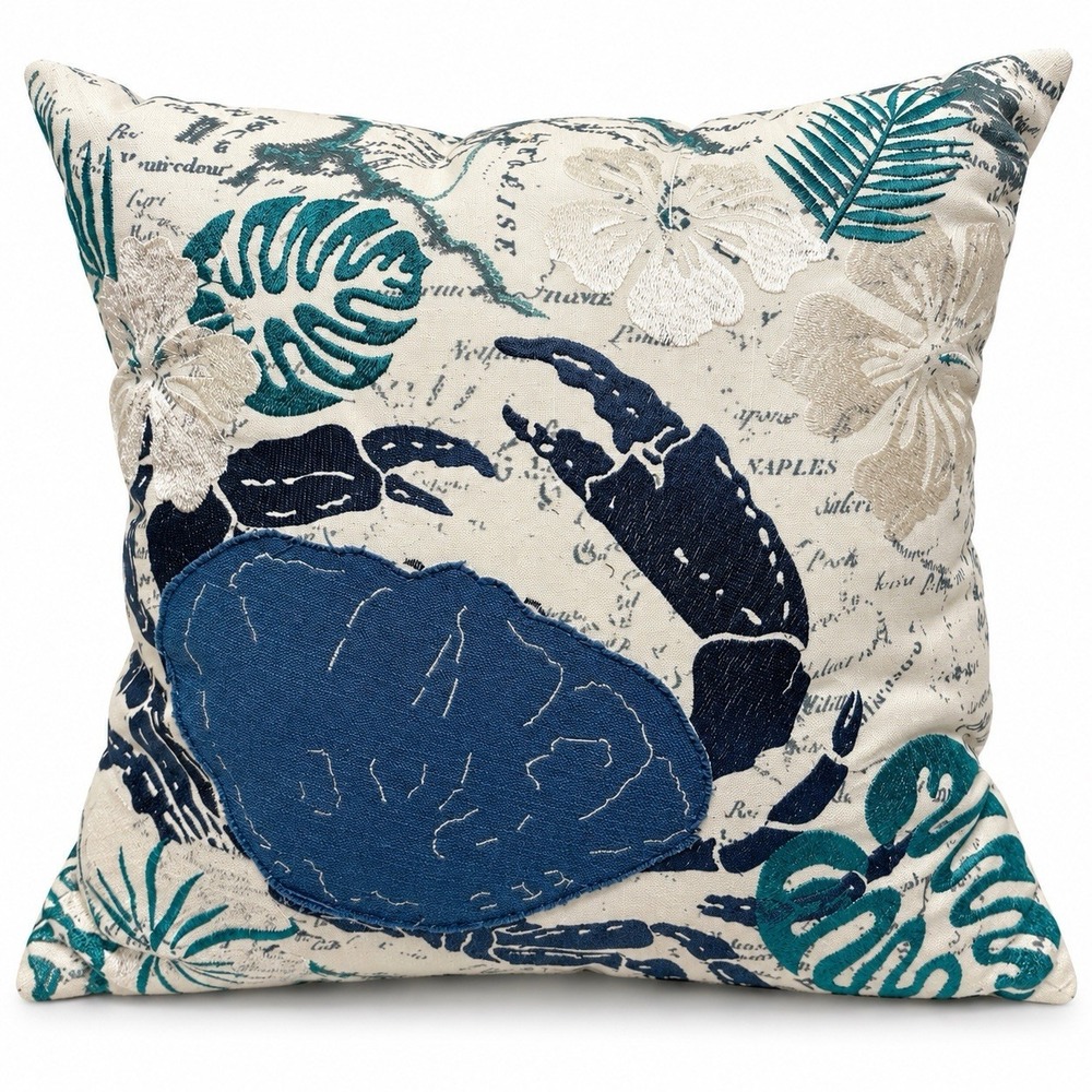 Coastal Tropical Lobster Appliqué Throw Pillow 16x16 Blue Teal Beach Nautical